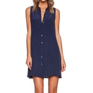 Equipment Mina Navy Blue Silk Mini Shirt Dress size XS